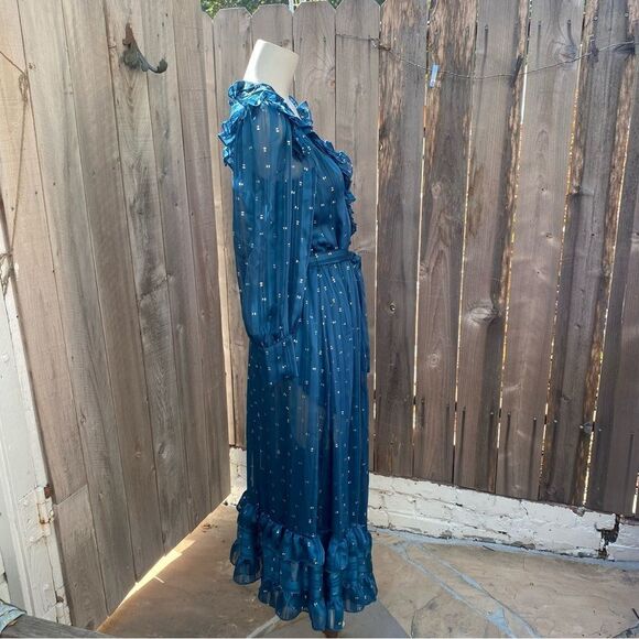 Misa Gabriella Ruffle Midi Dress Holiday Teal Size XS - Picture 11 of 16